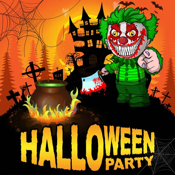 Affiche Fête Halloween Avec Clown Maléfique Illustration Vectorielle — Image vectorielle
