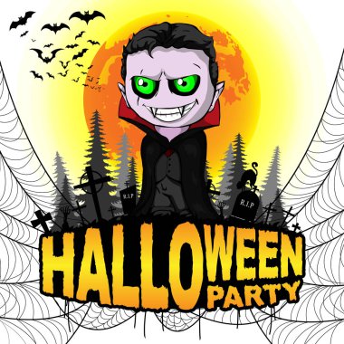 Cadılar Bayramı partisi Poster Dracula izole beyaz bir arka plan ile. Vektör çizim.