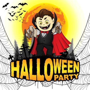 Cadılar Bayramı partisi Poster Dracula izole beyaz bir arka plan ile. Vektör çizim.