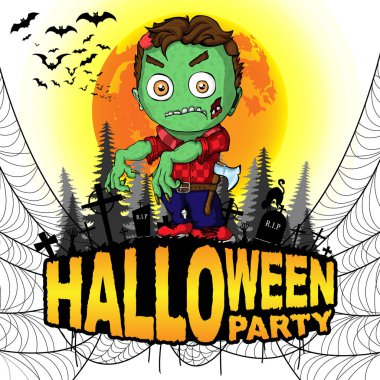 Cadılar Bayramı partisi Poster ile zombi beyaz izole zemin üzerinde. Vektör çizim.