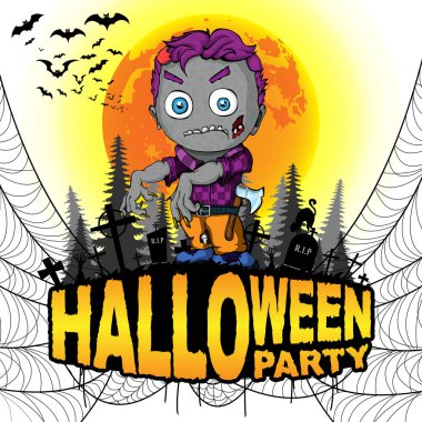 Cadılar Bayramı partisi Poster ile zombi beyaz izole zemin üzerinde. Vektör çizim.