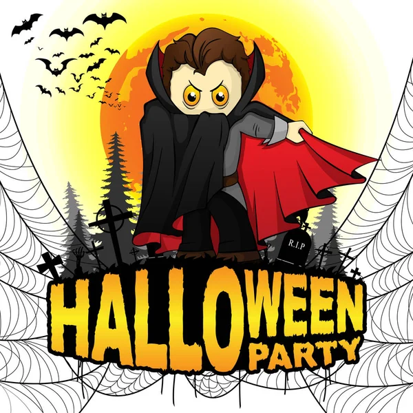 Affiche Fête Halloween Avec Dracula Sur Fond Blanc Isolé Illustration — Image vectorielle