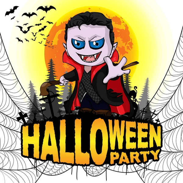 Halloween Party Plakat Mit Dracula Auf Weißem Hintergrund Vektorillustration — Stockvektor