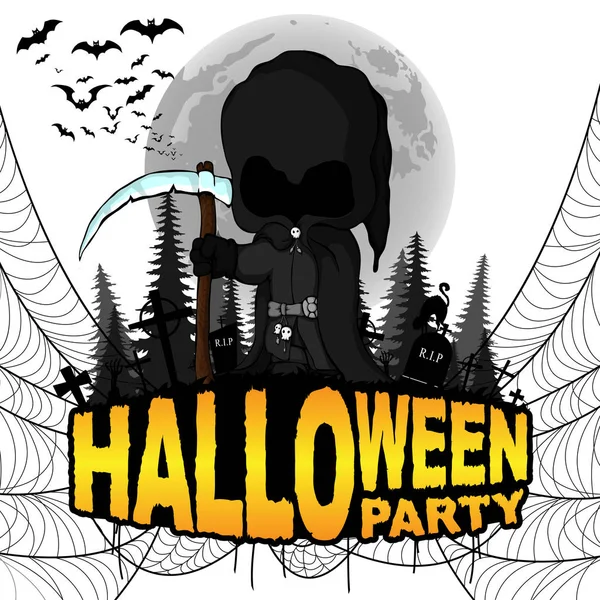Cadılar Bayramı partisi Poster beyaz izole arka planda karanlık ölüm meleği ile. Vektör çizim.