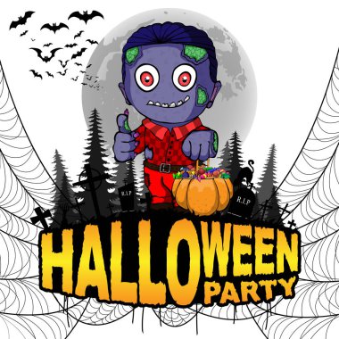 Cadılar Bayramı partisi Poster ile zombi beyaz izole zemin üzerinde. Vektör çizim.