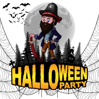 Cadılar Bayramı partisi Poster ile korsan üzerinde beyaz bir arka plan izole. Vektör çizim.