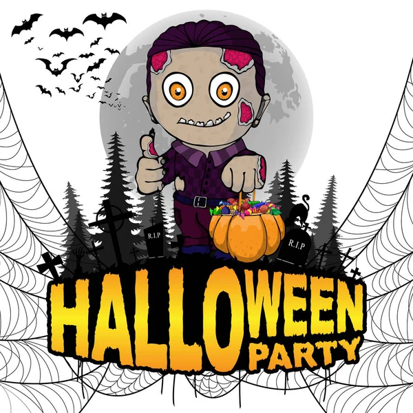 Affiche Fête Halloween Avec Zombie Sur Fond Blanc Isolé Illustration — Image vectorielle