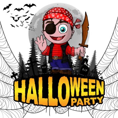 Cadılar Bayramı partisi Poster ile korsan üzerinde beyaz bir arka plan izole. Vektör çizim.