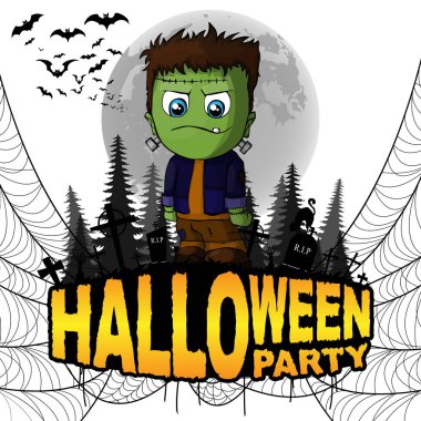 Cadılar Bayramı partisi Poster beyaz izole arka planda Frankenstein ile. Vektör çizim.