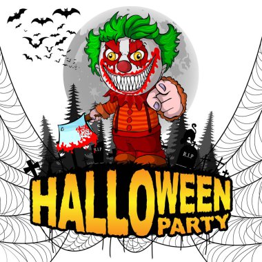 Cadılar Bayramı partisi Poster beyaz izole arka planda şeytani palyaço ile. Vektör çizim.