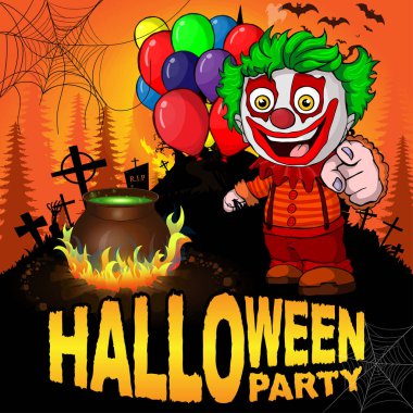 Cadılar Bayramı partisi Poster ile palyaço. Vektör çizim.