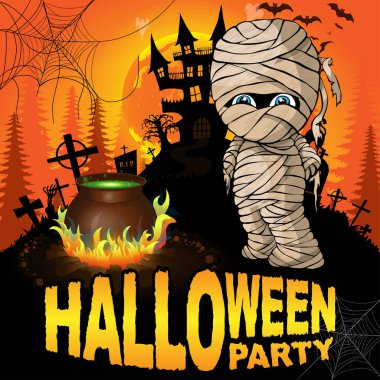 Cadılar Bayramı partisi Poster mumya ile. Vektör çizim.