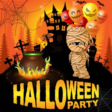 Cadılar Bayramı partisi Poster mumya ile. Vektör çizim.