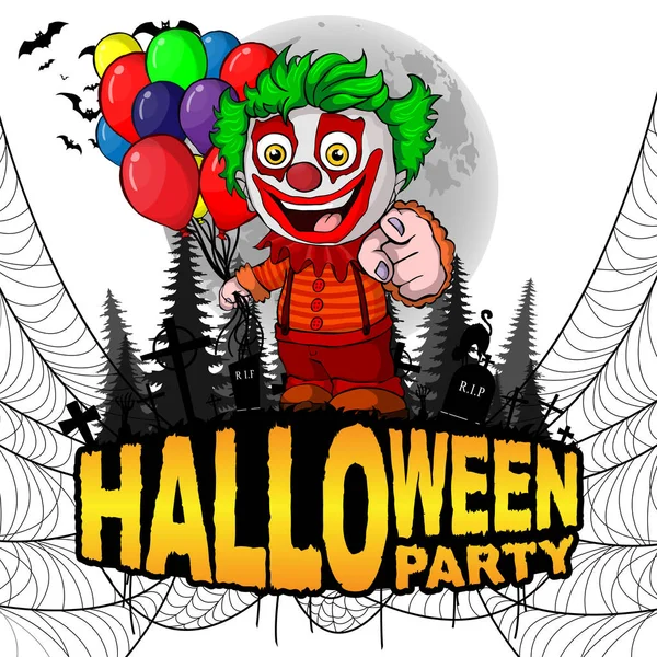 Cadılar Bayramı partisi Poster beyaz izole arka planda şeytani palyaço ile. Vektör çizim.