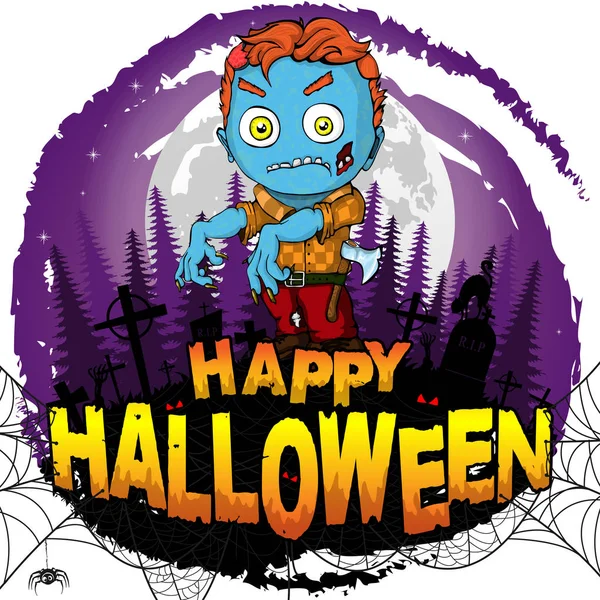 Šťastný Halloween Plakát Zombie Vektorové Ilustrace — Stockový vektor