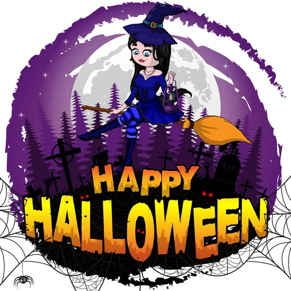 Plantilla Diseño Halloween Feliz Con Bruja Ilustración Vectorial — Vector de stock