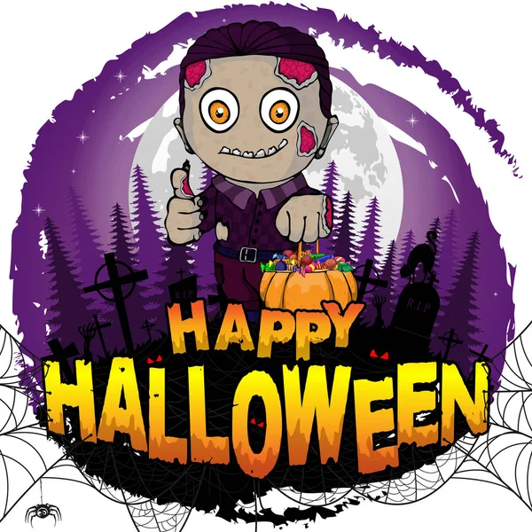 Cartel Halloween Feliz Con Zombie Ilustración Vectorial — Vector de stock