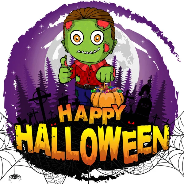 Happy Halloween Poster Met Zombie Vectorillustratie — Stockvector