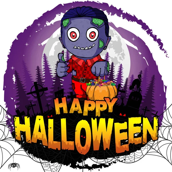 Joyeux Poster Halloween Avec Zombie Illustration Vectorielle — Image vectorielle