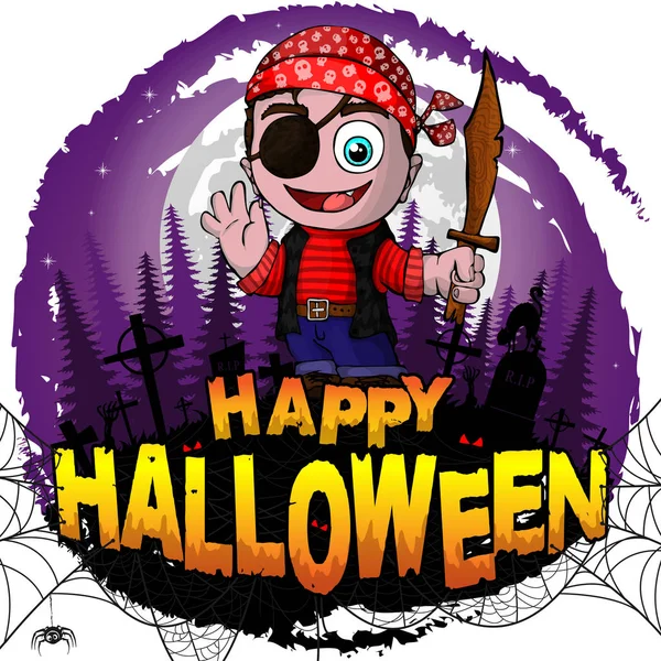 Happy Halloween Ontwerpsjabloon Met Piraat Vectorillustratie — Stockvector