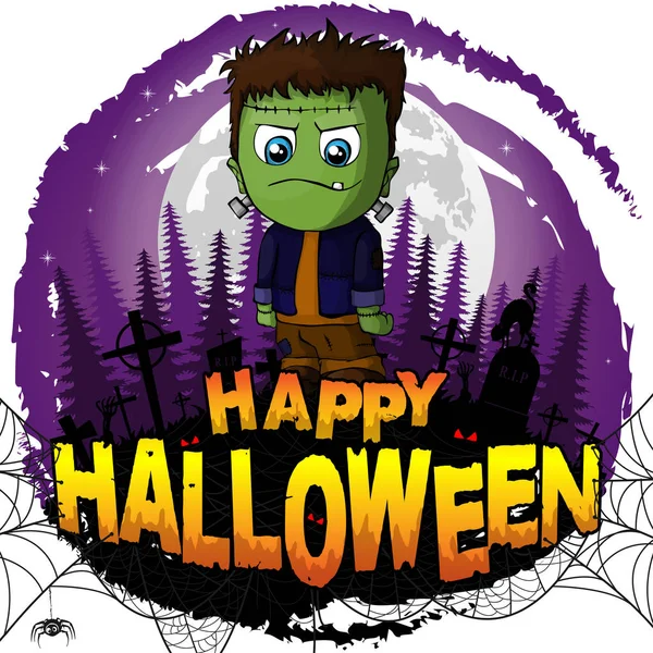 Happy Halloween Design Template Frankenstein Vector Illustration — Stock Vector