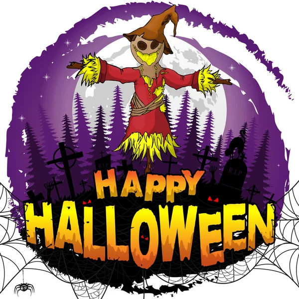 Feliz Halloween Plantilla Diseño Con Espantapájaros Ilustración Vectorial — Vector de stock