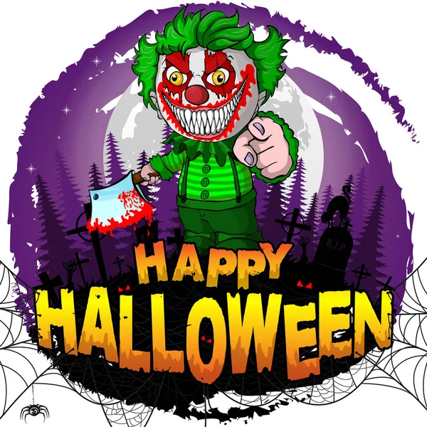 Šťastný Halloween Návrhu Šablony Zlý Klaun Vektorové Ilustrace — Stockový vektor