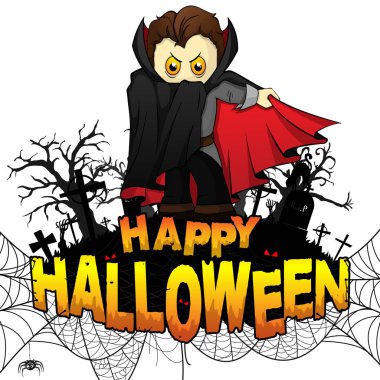 Mutlu Cadılar Bayramı Tasarım şablonunda Graf Dracula ile beyaz arka plan izole. Vektör çizim.