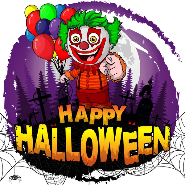Happy Halloween Formgivningsmall Med Clown Vektorillustration — Stock vektor