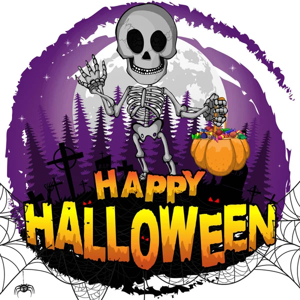 Fröhliche Halloween Design Vorlage Mit Skelett Vektorillustration — Stockvektor