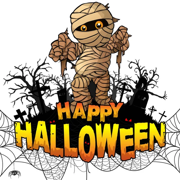 Beyaz Izole Arka Planda Mumya Mutlu Halloween Tasarım Şablonu Vektör — Stok Vektör