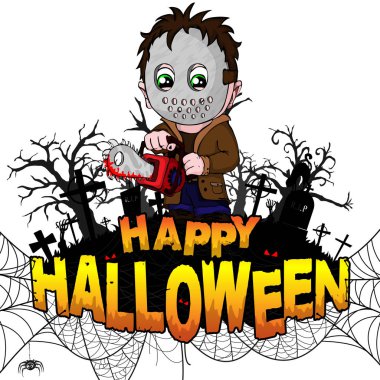 Katil beyaz izole arka planda mutlu Halloween tasarım şablonu. Vektör çizim.