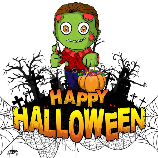 Happy Halloween Poster Zombie White Isolated Background — стоковый вектор