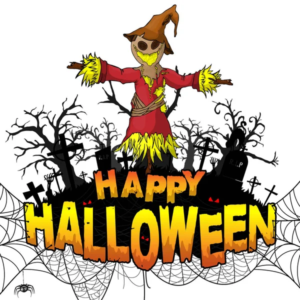 Modelo Design Halloween Feliz Com Espantalho Fundo Isolado Branco Ilustração —  Vetores de Stock