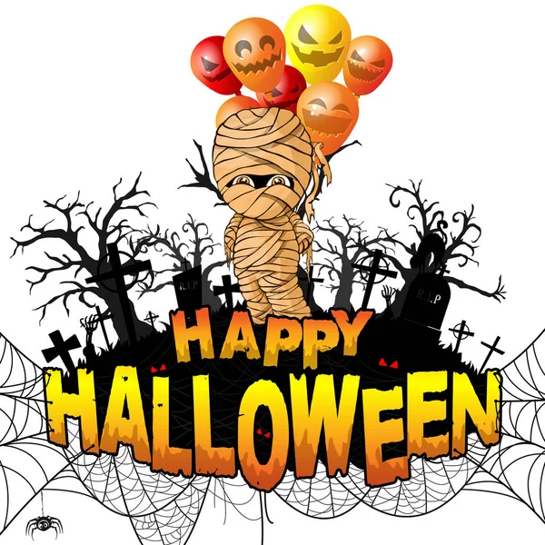 Happy Halloween Plantilla Diseño Con Momia Sobre Fondo Blanco Aislado — Vector de stock