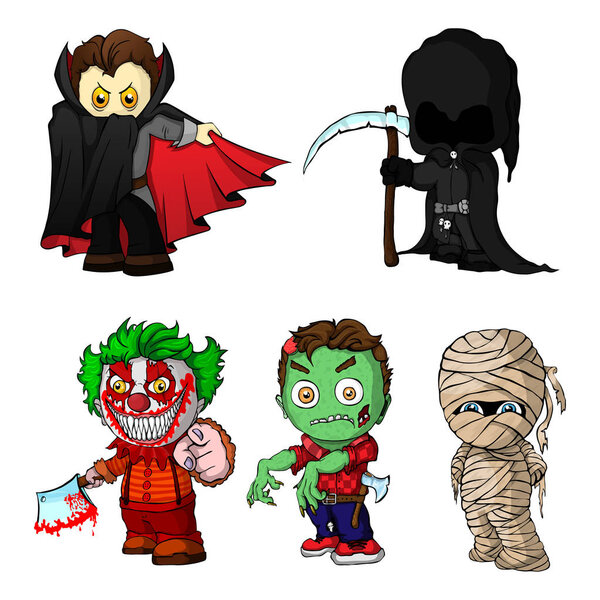 Set of cartoon characters for halloween. Vector illustration.