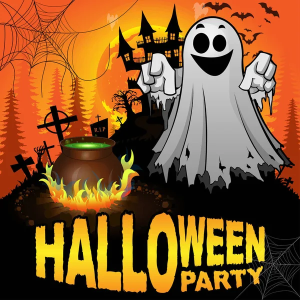 Halloween Party Plakat Mit Gespenst Vektorillustration — Stockvektor