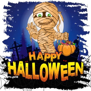 Mumya mutlu Halloween tasarım şablonu. Vektör çizim.