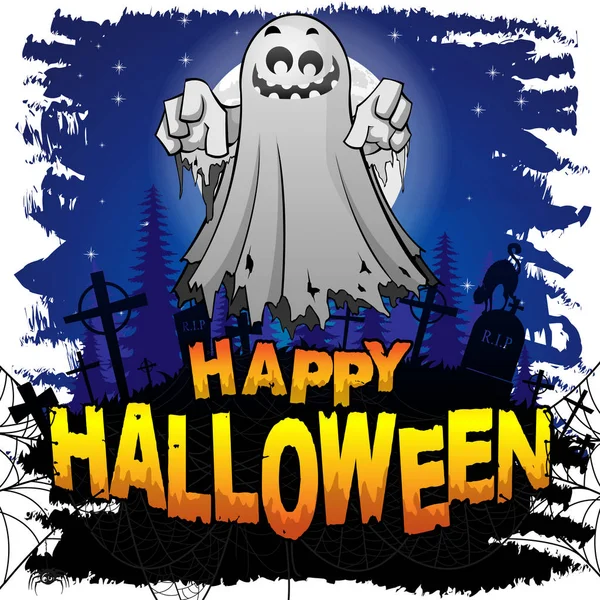 Plantilla Diseño Halloween Con Fantasma Ilustración Vectorial — Vector de stock