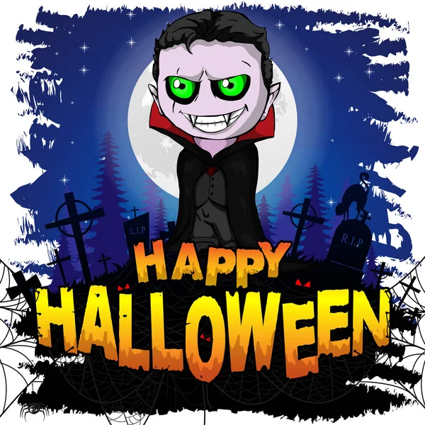 Happy Halloween Ontwerpsjabloon Met Graf Dracula Vectorillustratie — Stockvector
