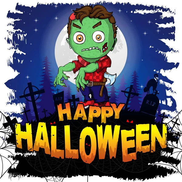 Tarjeta Felicitación Dibujos Animados Halloween Colorido Con Zombies Aterradores Ilustración — Vector de stock