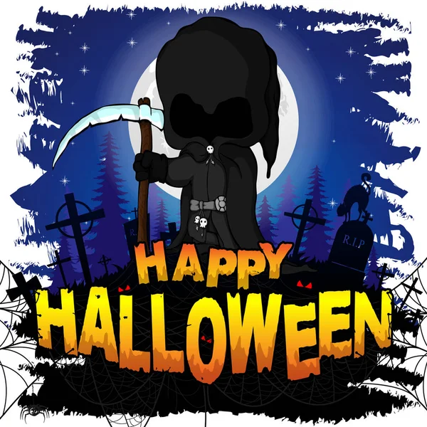 Boldog Halloween Poszter Sötét Kaszás Vektoros Illusztráció — Stock Vector