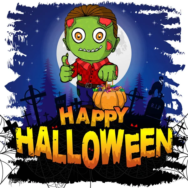 Bunte Halloween Grußkarte Mit Gruseligen Zombies Vektorillustration — Stockvektor