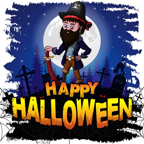 Joyeux Halloween Design Modèle Avec Pirate Illustration Vectorielle — Image vectorielle
