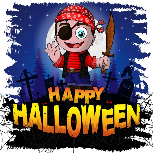 Happy Halloween Formgivningsmall Med Pirat Vektorillustration — Stock vektor