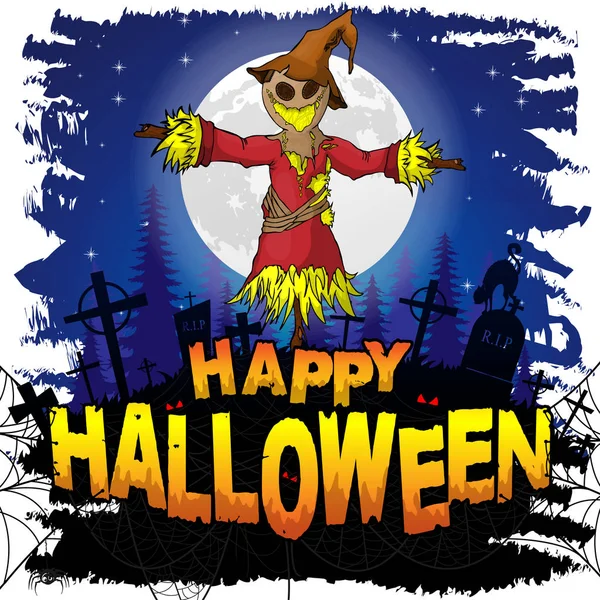 Joyeux Halloween Design Modèle Avec Épouvantail Illustration Vectorielle — Image vectorielle