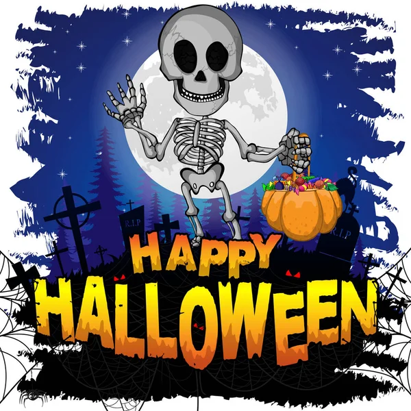 Joyeux Halloween Design Modèle Avec Squelette Illustration Vectorielle — Image vectorielle