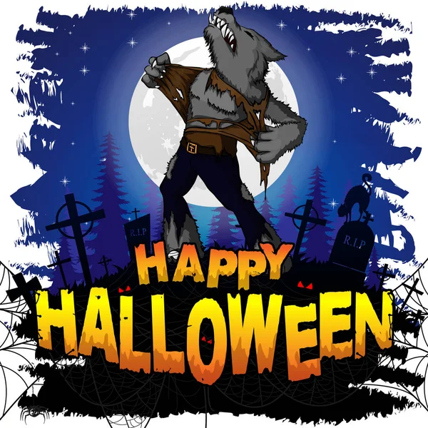 Joyeux Modèle Halloween Design Avec Loup Garou Illustration Vectorielle — Image vectorielle