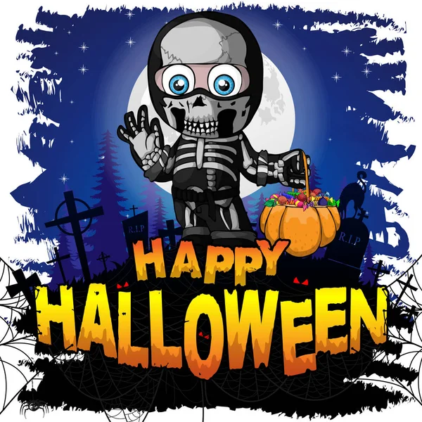 Šťastný Halloween Návrhu Šablony Chlapcem Obleku Kostra Vektorové Ilustrace — Stockový vektor