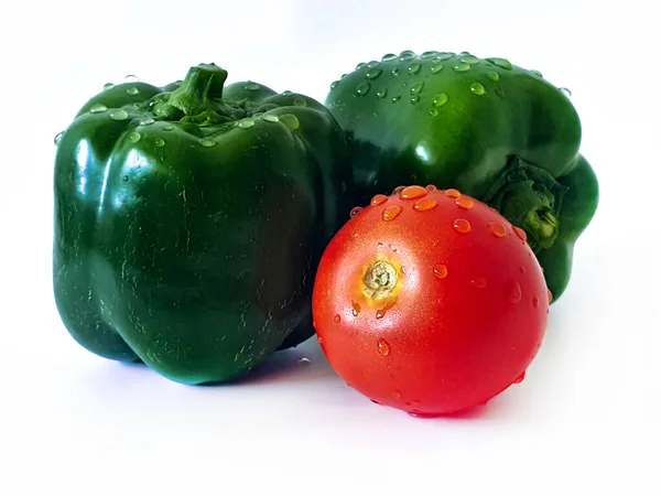 Verse Biologische Tomaten Paprika Witte Achtergrond — Stockfoto